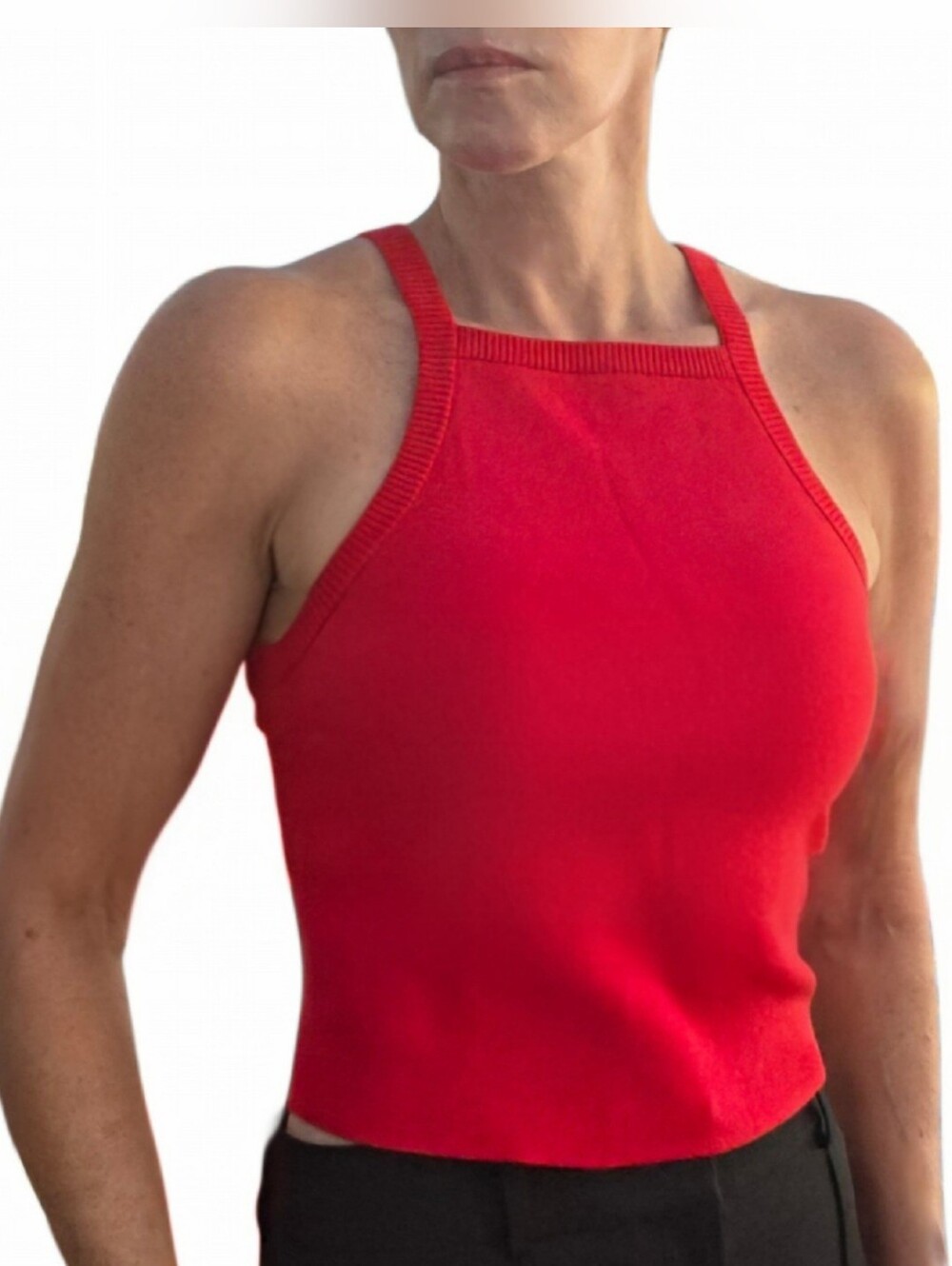 ALICE + OLIVIA Cabot Straight Neck Knit Tank Top in Bright Poppy Red